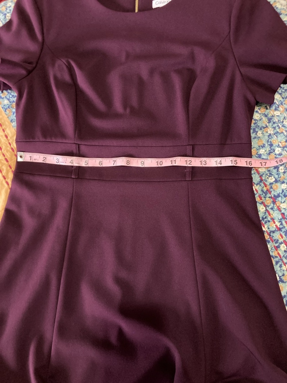 Calvin Klein Size 10 Deep Plum Eggplant Short-Sleeve Fit-and-Flare MIDI Dress - Picture 14 of 15